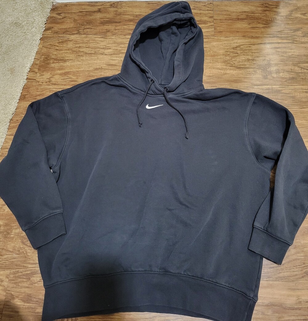 Nike Men's Black center check Pullover Hoodie Med Regular Hooded Pockets Logo - Picture 4 of 12